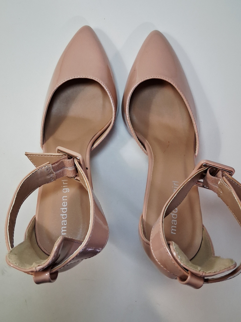 Madden Girl Women's Patent Pointed-Toe Ankle-Strap Heels in Blush Pink Size 9 - Picture 6 of 8